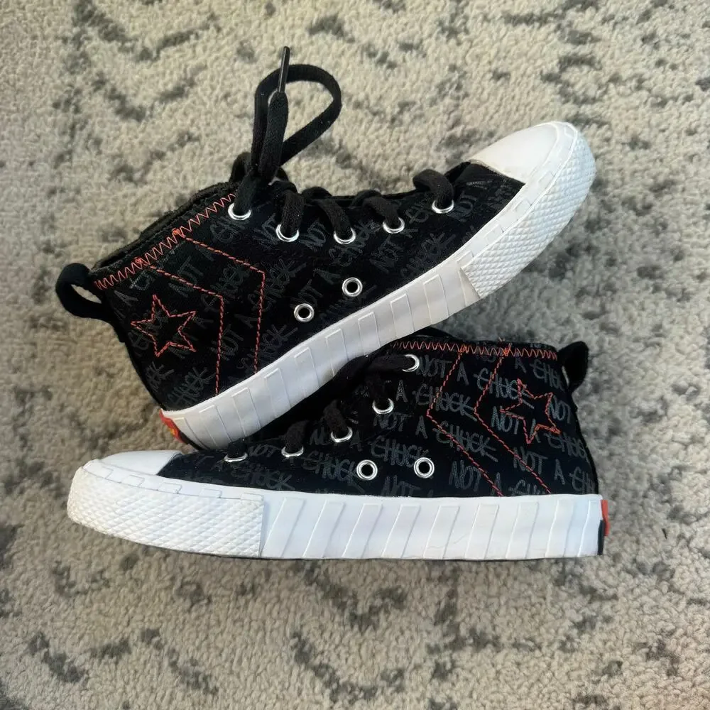Youth Converse Not A Chuck Unisex Mid Ankle Sneaker Black Orange Skater Sz 1Y